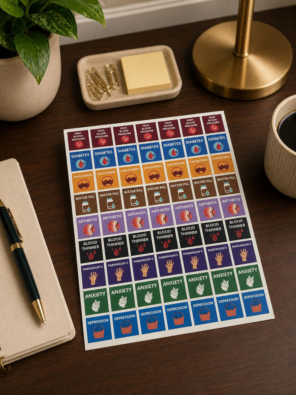 Medication Bottle Stickers for Easy Identification | Condition Icons | Labels for Caregivers, Seniors & Homeuse