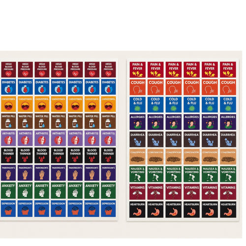 Medication Bottle Stickers for Easy Identification | Condition Icons | Labels for Caregivers, Seniors & Homeuse